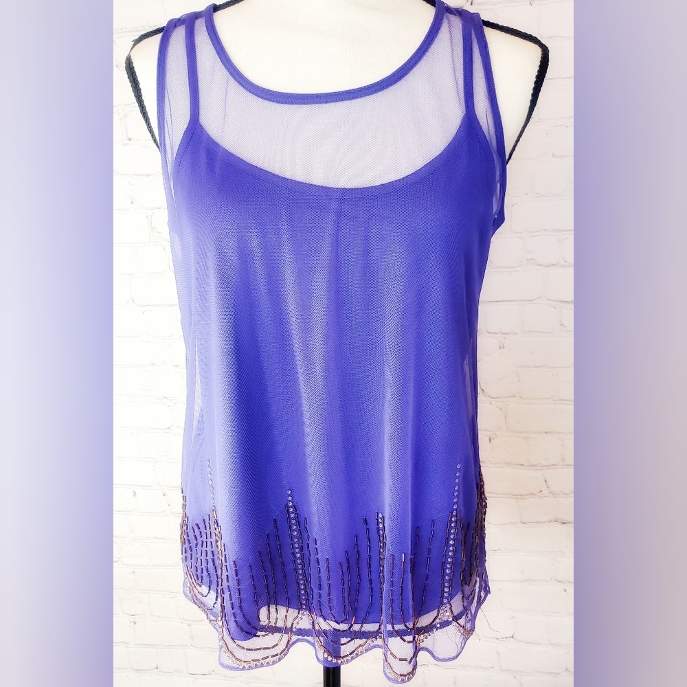 *Jennifer Lopez* purple, hand beaded tank top